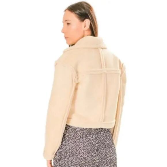 Area Stars Aurora bomber faux suede shearling cream Sz Med Cropped Minimalist - Picture 2 of 13